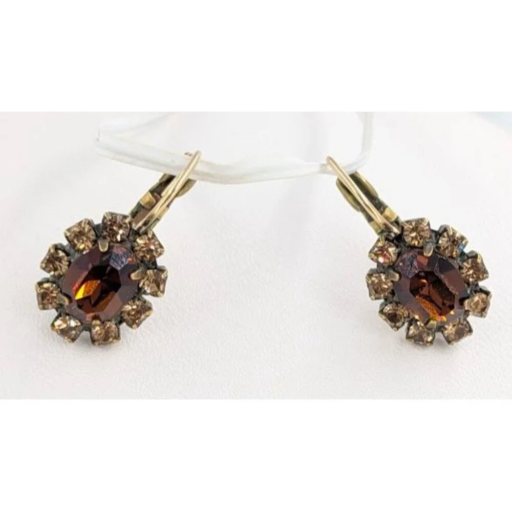 Liz Palacios Amber Crystal Necklace Earrings Set Gold Tone Signed 16 Inch Glam